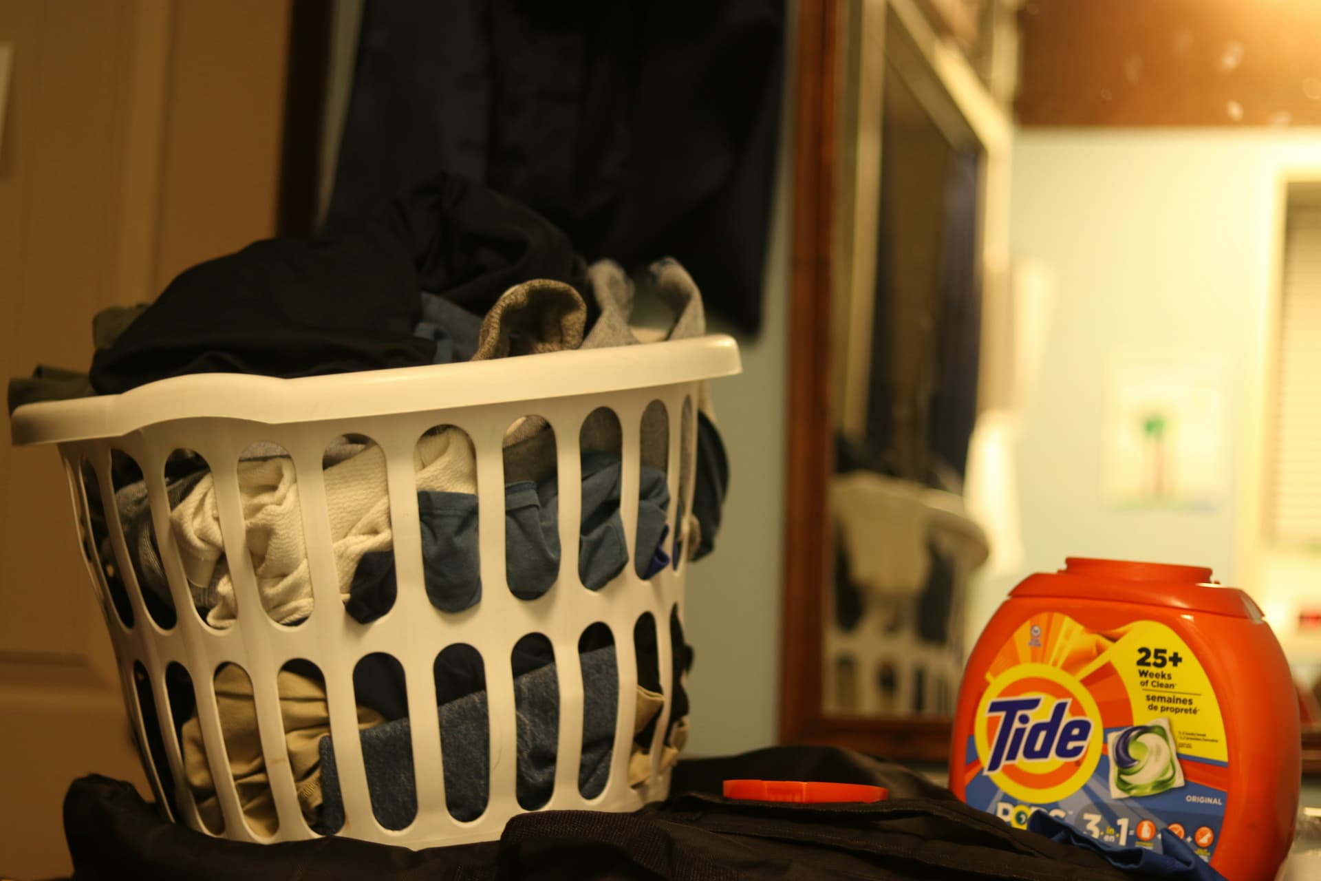 Laundry basket with clothes
